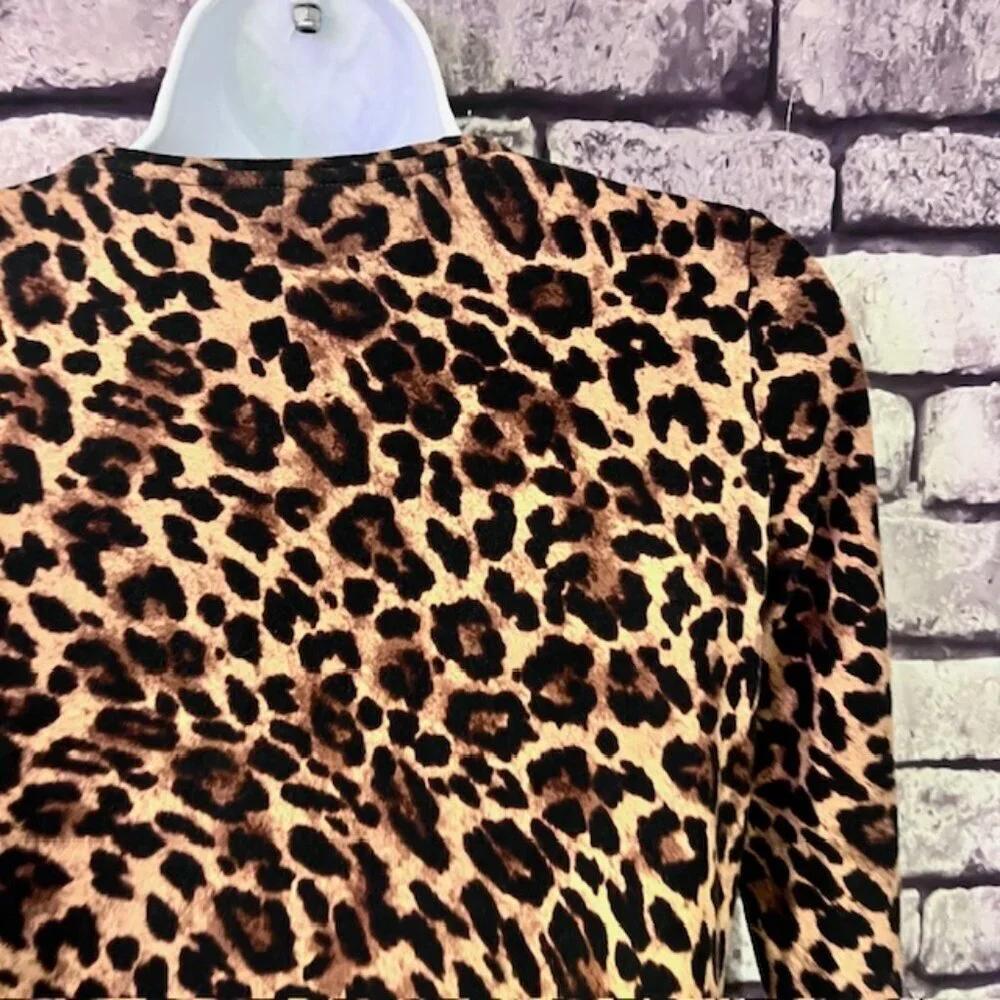 Talbots Brown & Black Animal Print Long Sleeve Tee Size PP